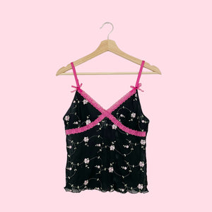FLORAL EMBROIDERED MESH TANK (M)