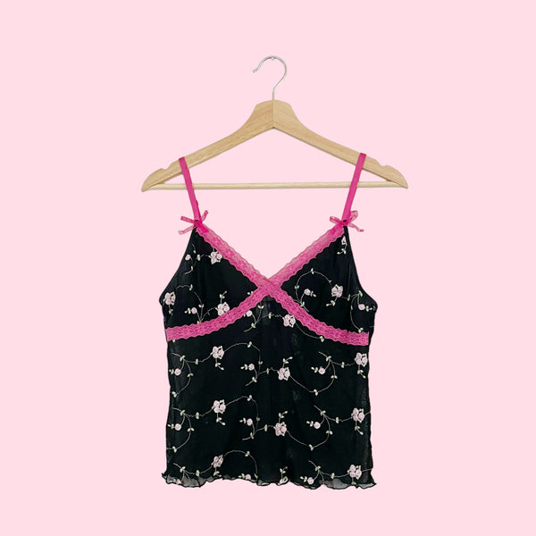 FLORAL EMBROIDERED MESH TANK (M)