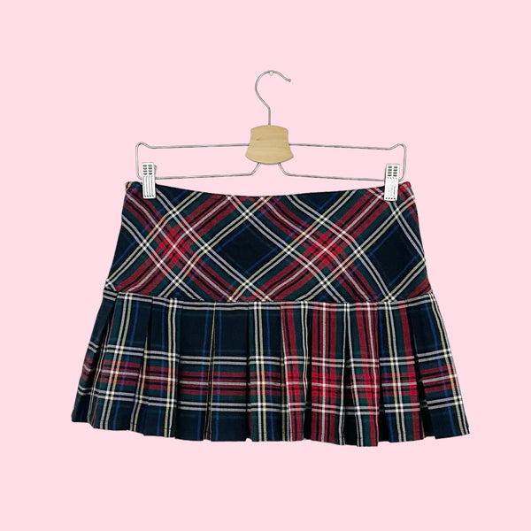 PLAID PLEATED LOW RISE MINI SKIRT (M)