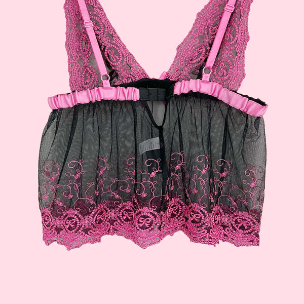 FREDERICK'S EMBROIDERED MESH TOP (S)