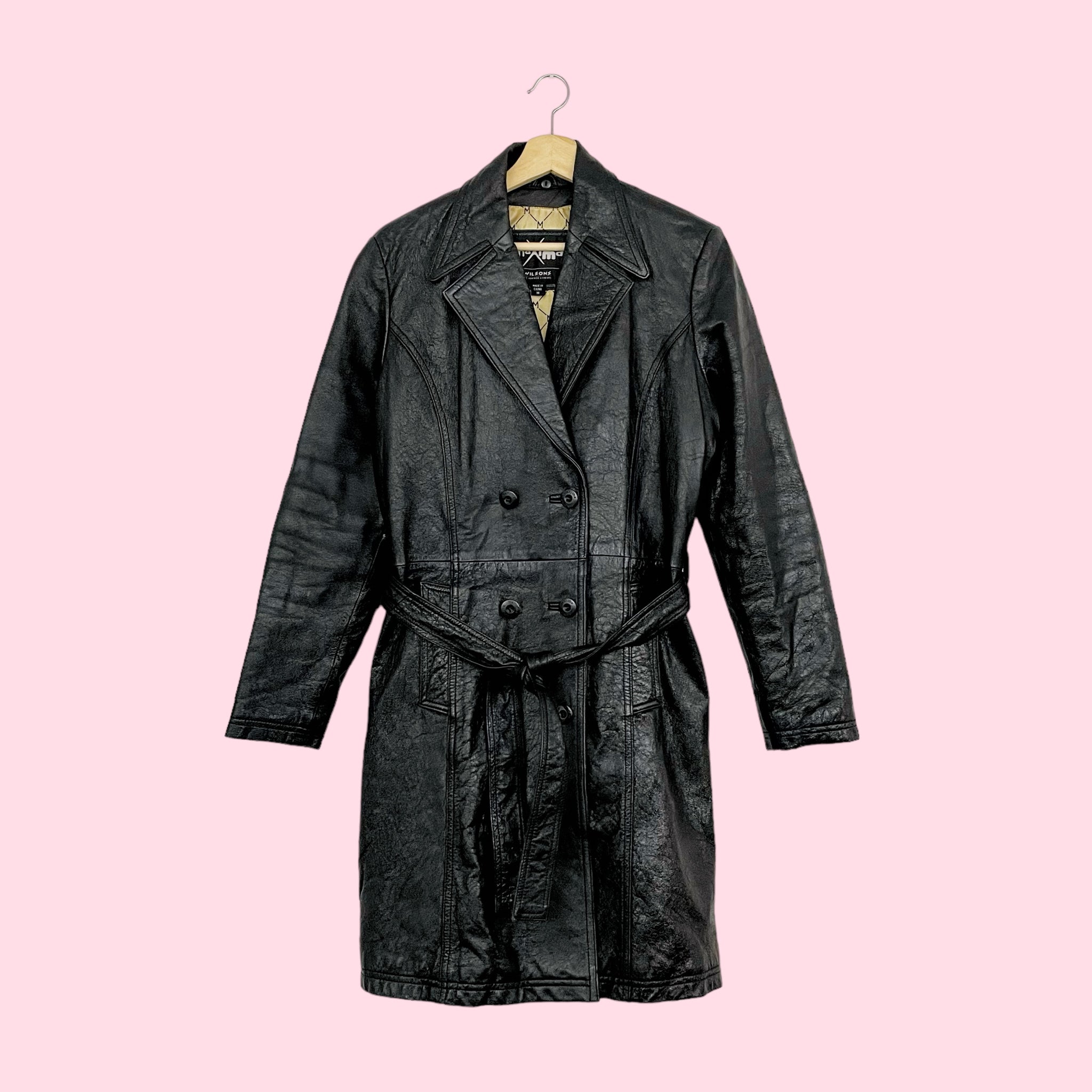 BLACK LEATHER TRENCH COAT (M)