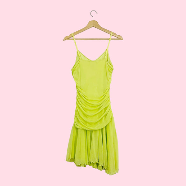 LIME RUCHED MESH DRESS (S)