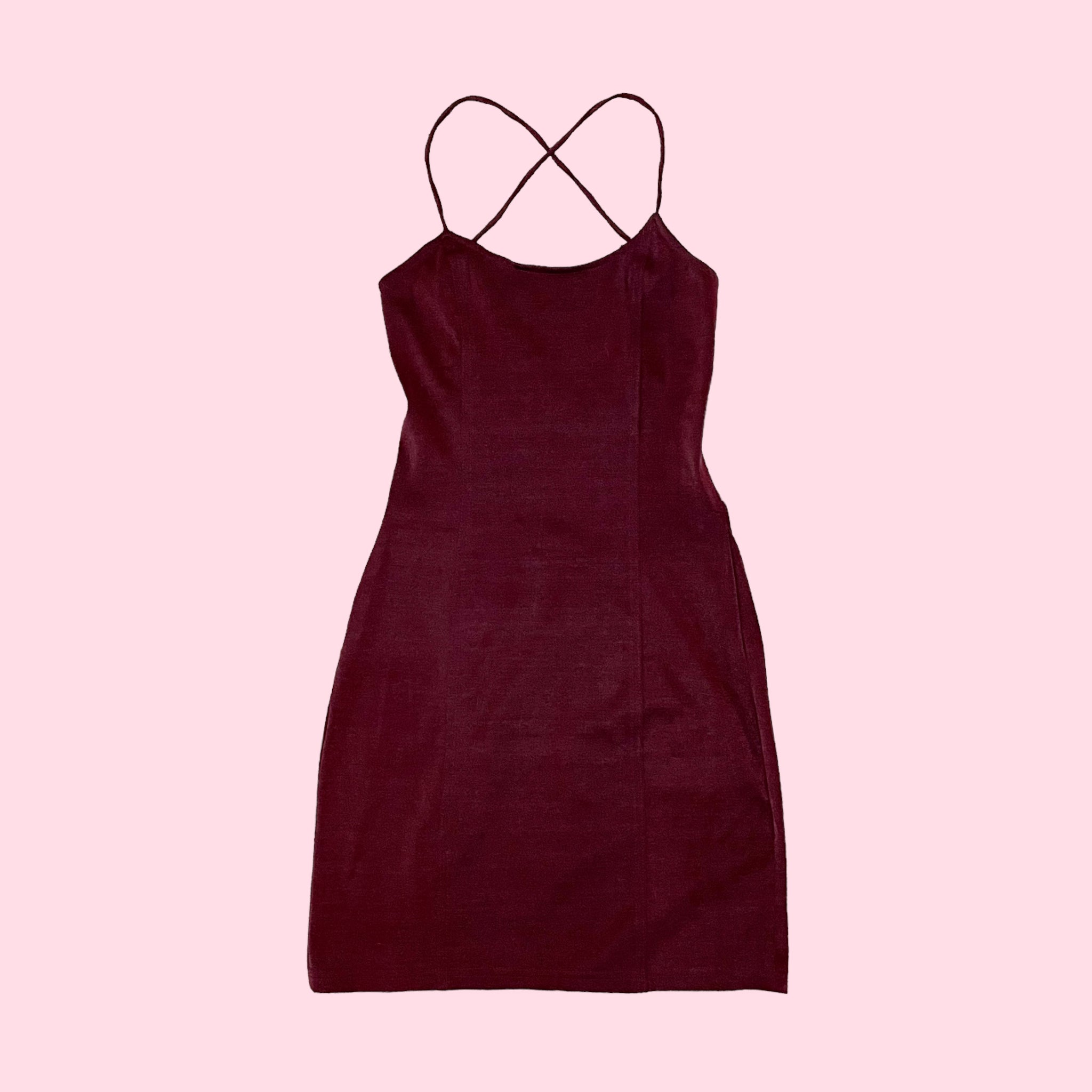 METALLIC BURGUNDY SPANDEX MINI DRESS (S)