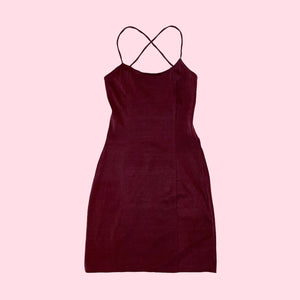 METALLIC BURGUNDY SPANDEX MINI DRESS (S)