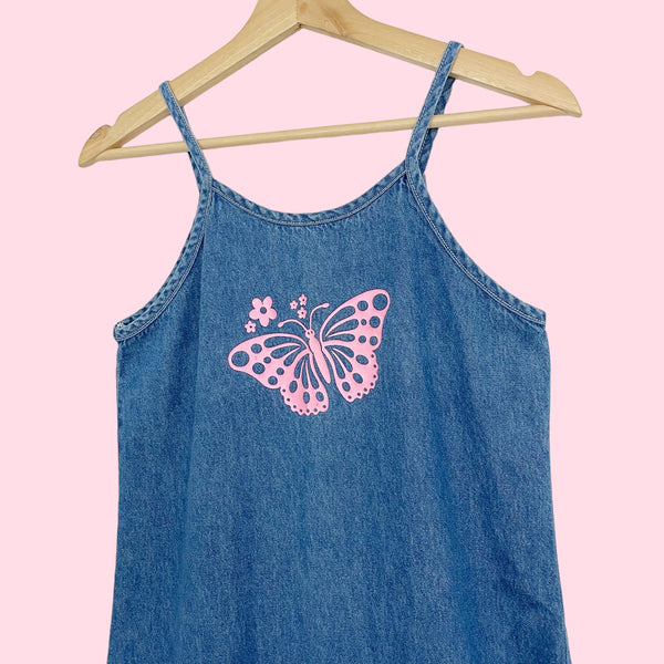 BUTTERFLY DENIM MIDI DRESS (XS)