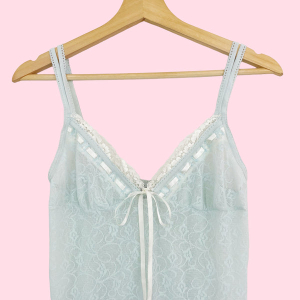 LIGHT BLUE FLORAL MESH TANK (M)