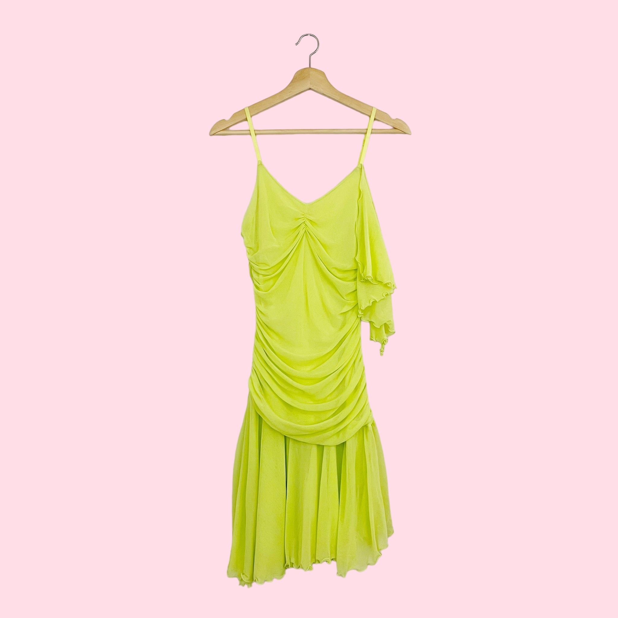 LIME RUCHED MESH DRESS (S)