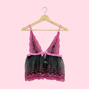 FREDERICK'S EMBROIDERED MESH TOP (S)