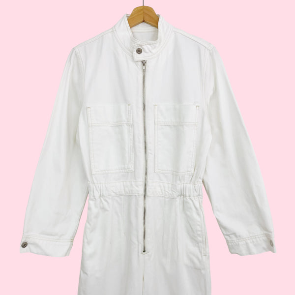 MANGO WHITE DENIM JUMPSUIT (S)