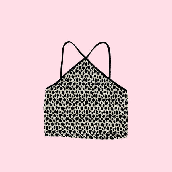 ANIMAL PRINT CROPPED HALTER TOP (S)