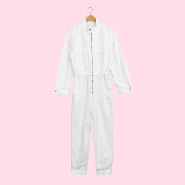 MANGO WHITE DENIM JUMPSUIT (S)
