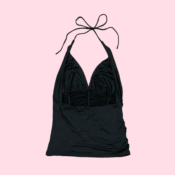 BLACK RUCHED HALTER TOP (S/M)