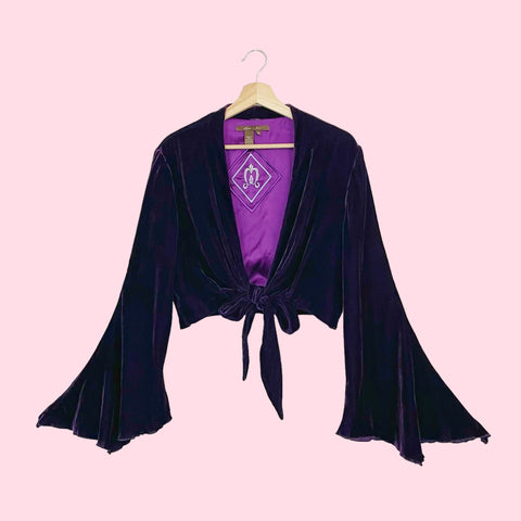 PURPLE VELVET TIE FRONT CROP TOP (XXL)