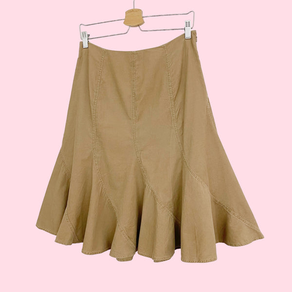 TAN CORDUROY PANELED MIDI SKIRT (6/8)