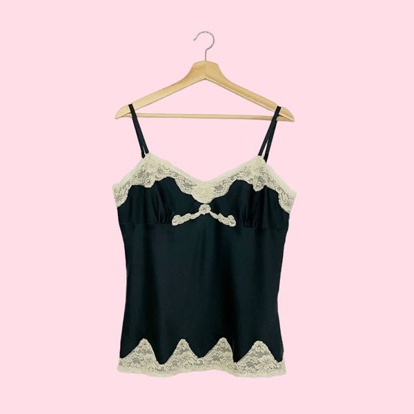 BLACK SILK LACE TRIM TANK (L)