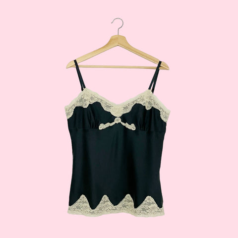 BLACK SILK LACE TRIM TANK (L)