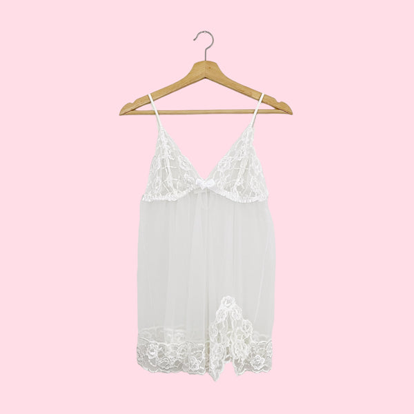 WHITE SHEER LACE BABYDOLL (M/L)