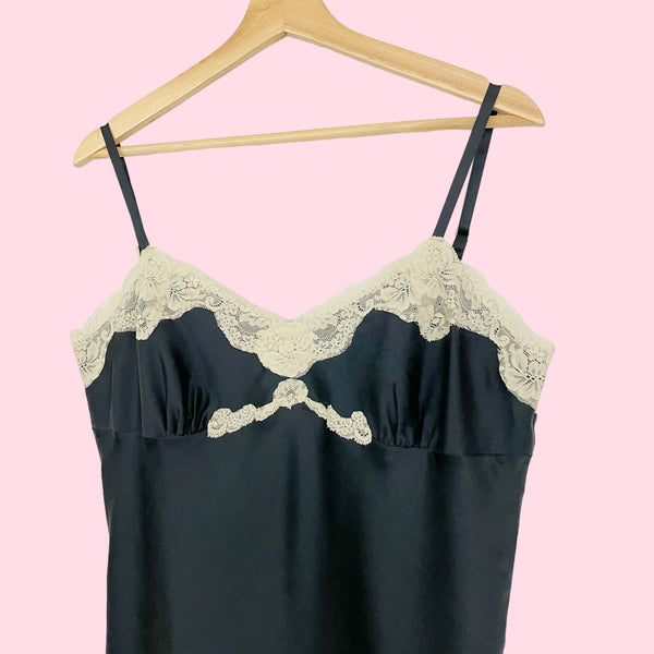BLACK SILK LACE TRIM TANK (L)