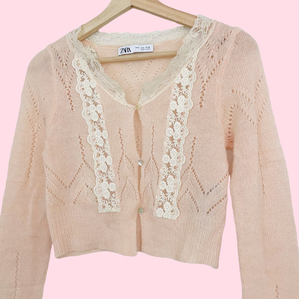 ZARA LACE POINTELLE KNIT CARDIGAN (S)