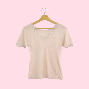 PINK POINTELLE KNIT TOP (M/L)