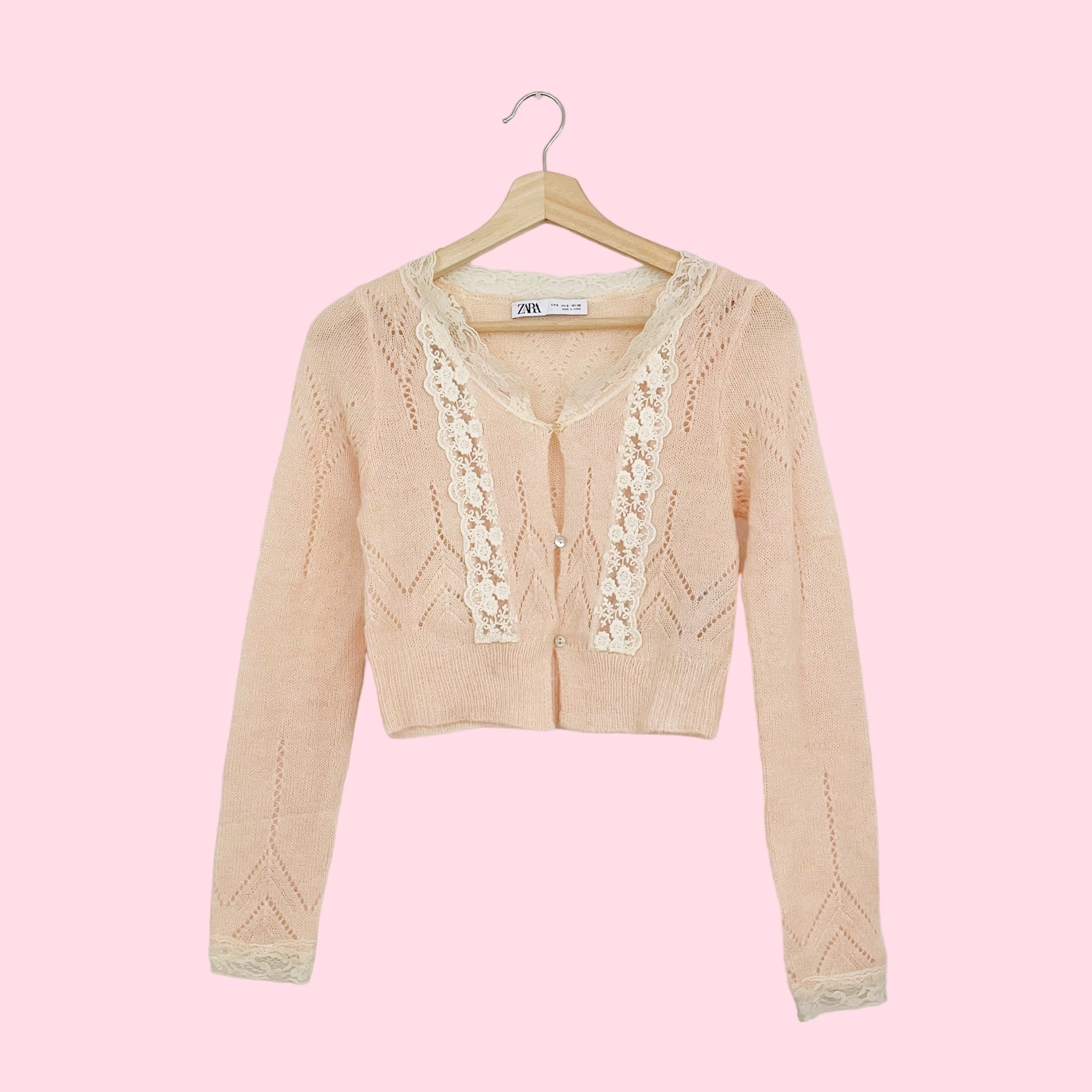 ZARA LACE POINTELLE KNIT CARDIGAN (S)
