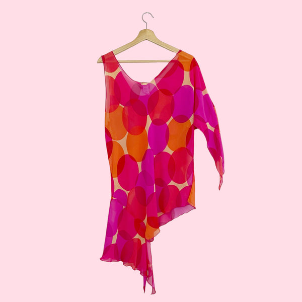 CIRCLE PRINT ASYMMETRICAL BLOUSE (3XL)