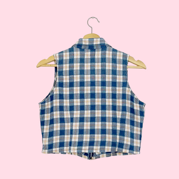 PLAID ZIP UP CROP TOP (M)