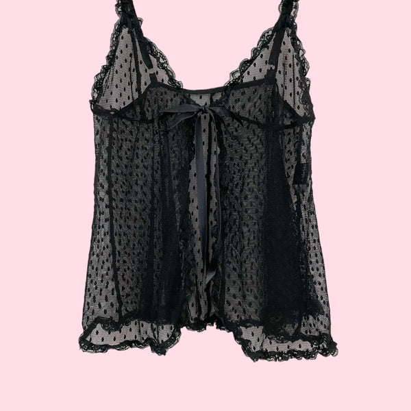DOT MESH OPEN FRONT BABYDOLL (S)