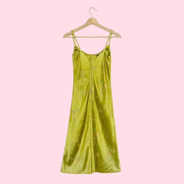 CHARTREUSE FLORAL BROCADE MIDI DRESS (XXS/XS)