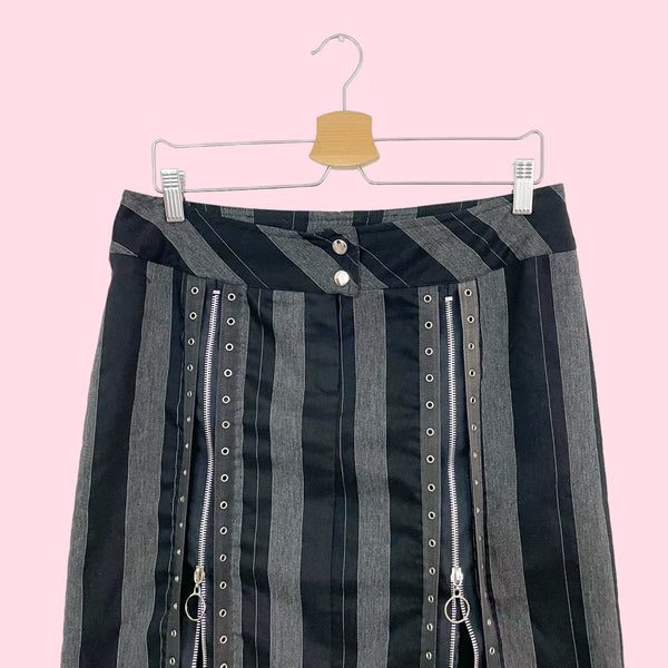 PINSTRIPE ZIPPER MIDI SKIRT (L)