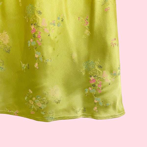 CHARTREUSE FLORAL BROCADE MIDI DRESS (XXS/XS)