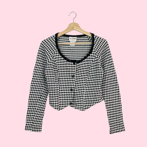 GINGHAM CROPPED CARDIGAN TOP (S/M)