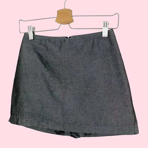 METALLIC GRAY DENIM MINI SKORT (XS)