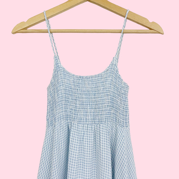 LIGHT BLUE GINGHAM MINI DRESS (XS/S)