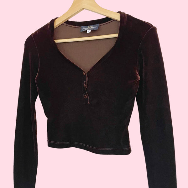 BROWN VELVET CROP TOP (S)
