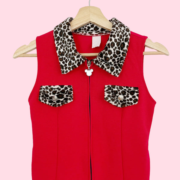 RED ANIMAL PRINT MICKEY TOP (S)