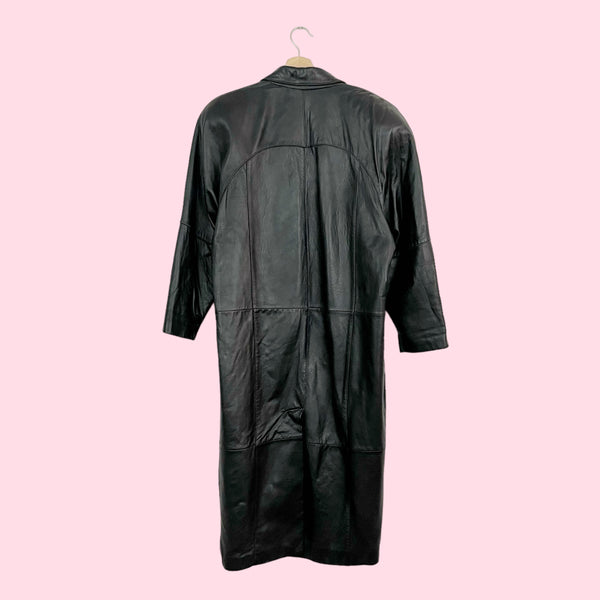 BLACK LEATHER LONG TRENCH COAT (S-L)