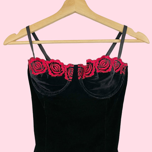 EMBROIDERED BLACK VELVET BUSTIER (36B)