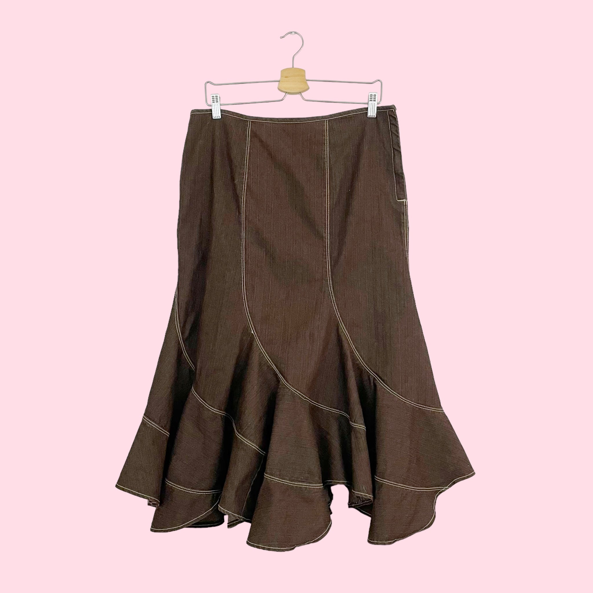 BROWN DENIM PANELED MIDI SKIRT (12)