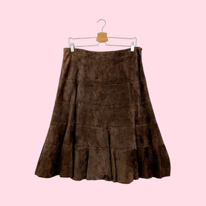 BROWN SUEDE TIERED MIDI SKIRT (10)