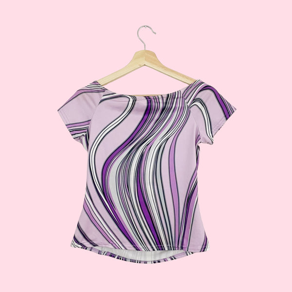 LAVENDER TRIPPY STRIPE RUCHED TOP (M)