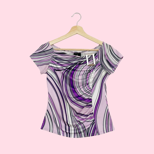 LAVENDER TRIPPY STRIPE RUCHED TOP (M)