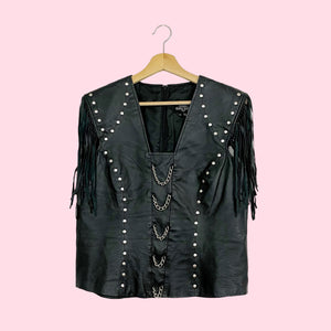 LEATHER FRINGE CHAIN TOP (M)