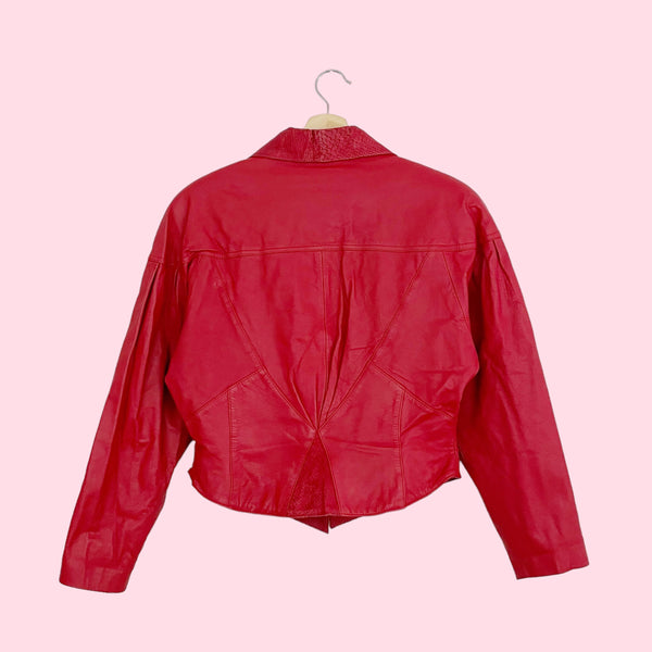 CROPPED RED LEATHER JACKET (L)
