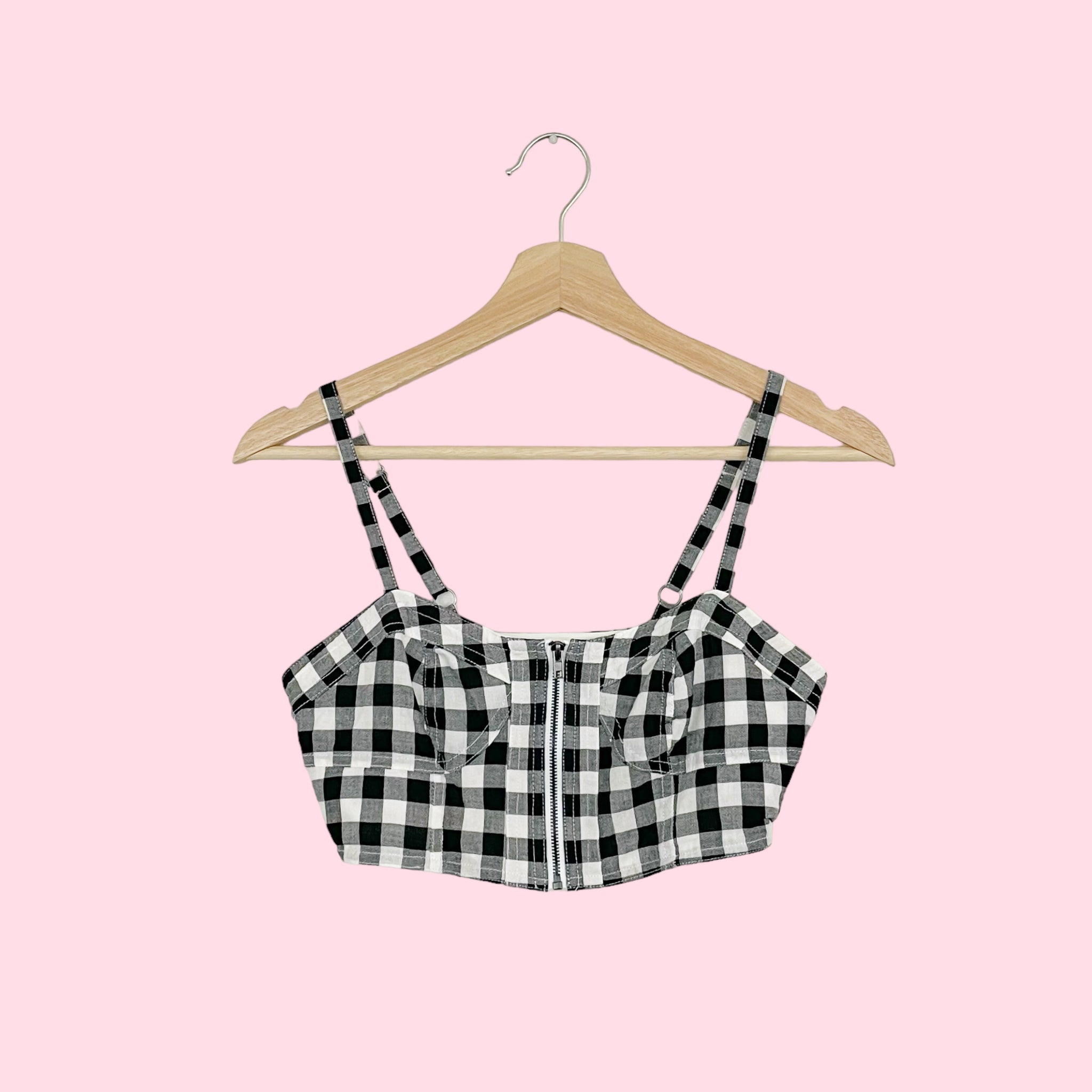 GINGHAM CROPPED BUSTIER TOP (XS)