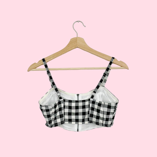 GINGHAM CROPPED BUSTIER TOP (XS)