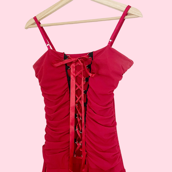 RED LACE UP MIDI DRESS (S/M)
