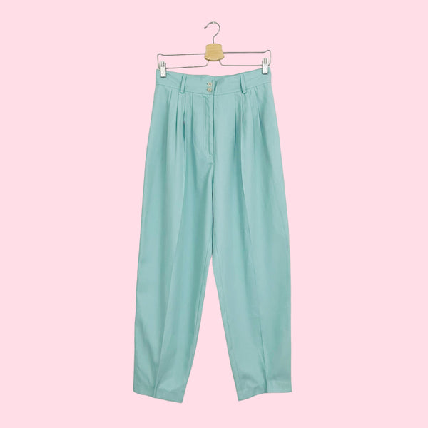 MINT PLEATED HIGH WAISTED TROUSERS (29)