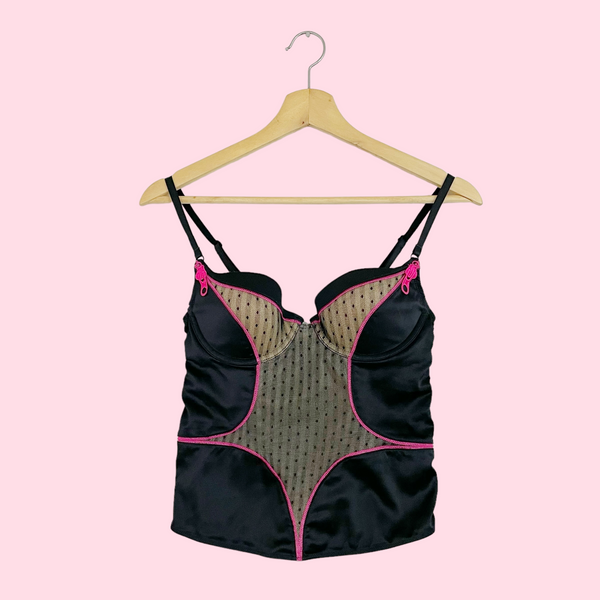 BLACK ZIPPER MESH BUSTIER (34B)