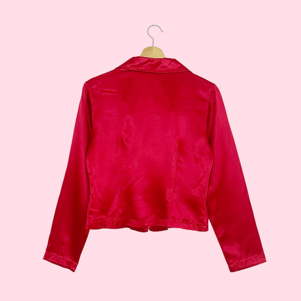 RED SATIN ZIP UP BLOUSE (M)
